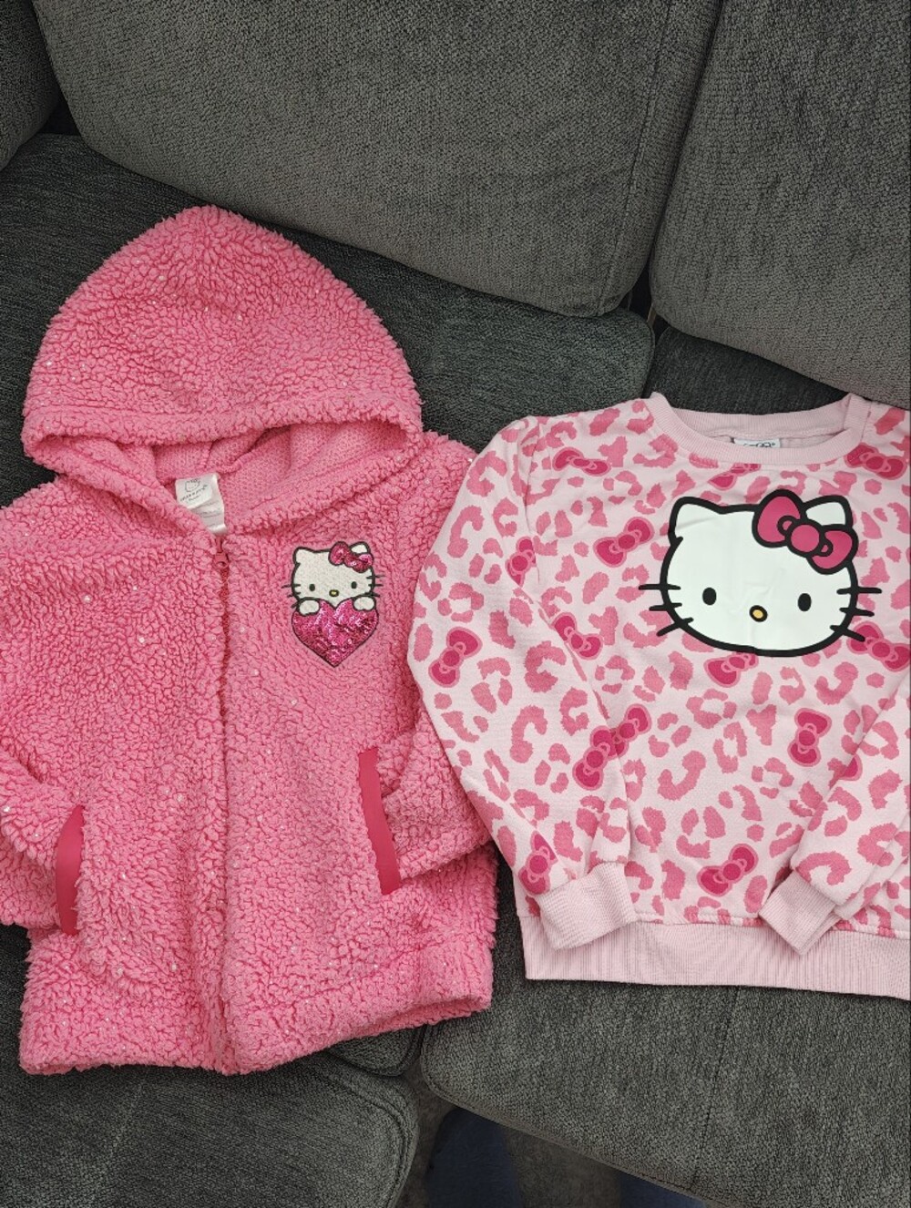 Hello Kitty Pink Kids Set  Hooded Sherpa Jacket &  Sweatshirt Top Size 6